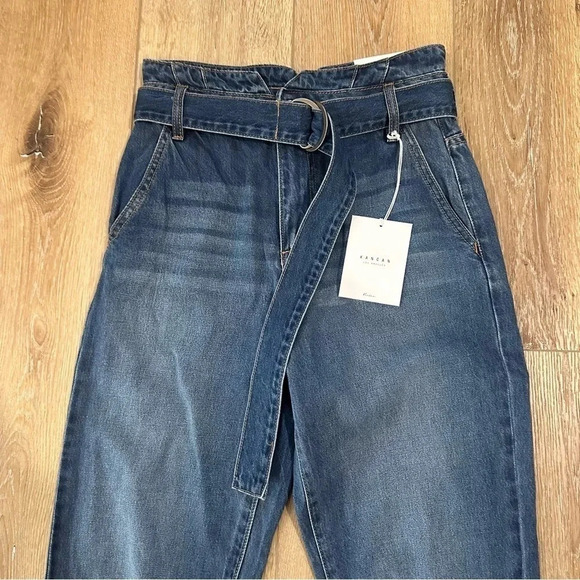 KanCan High Waist Belted Distressed Medium Wash Denim Tapered Leg Size 1/24 NWT - Picture 3 of 11
